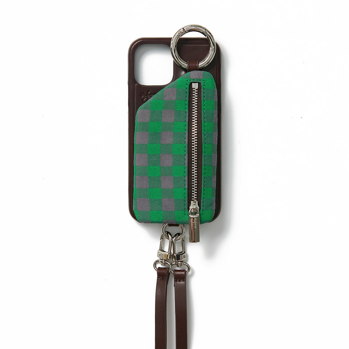 TANチェックレザー】 iPhone12ProMax / brown (green check