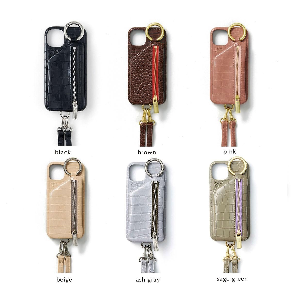 iPhone14 / brown 【ひも付きクロコ】 (発送はご注文から3営業日