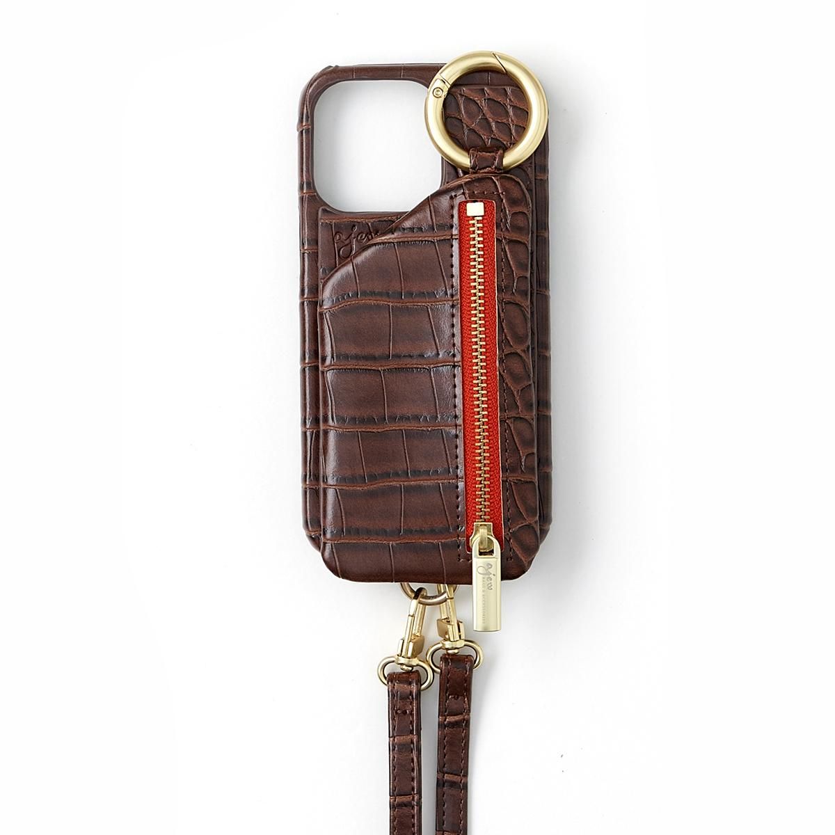 iPhone14ProMax / brown 【ひも付きクロコ】 (発送はご注文から3