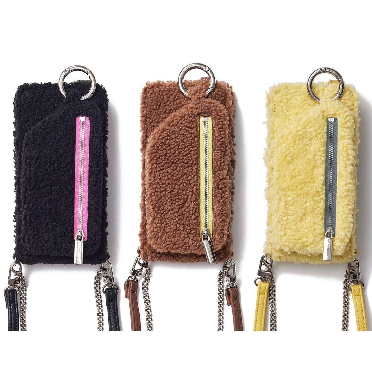 WEB限定】fluffy chain vertical zipphone case / lemon×gray - ajew