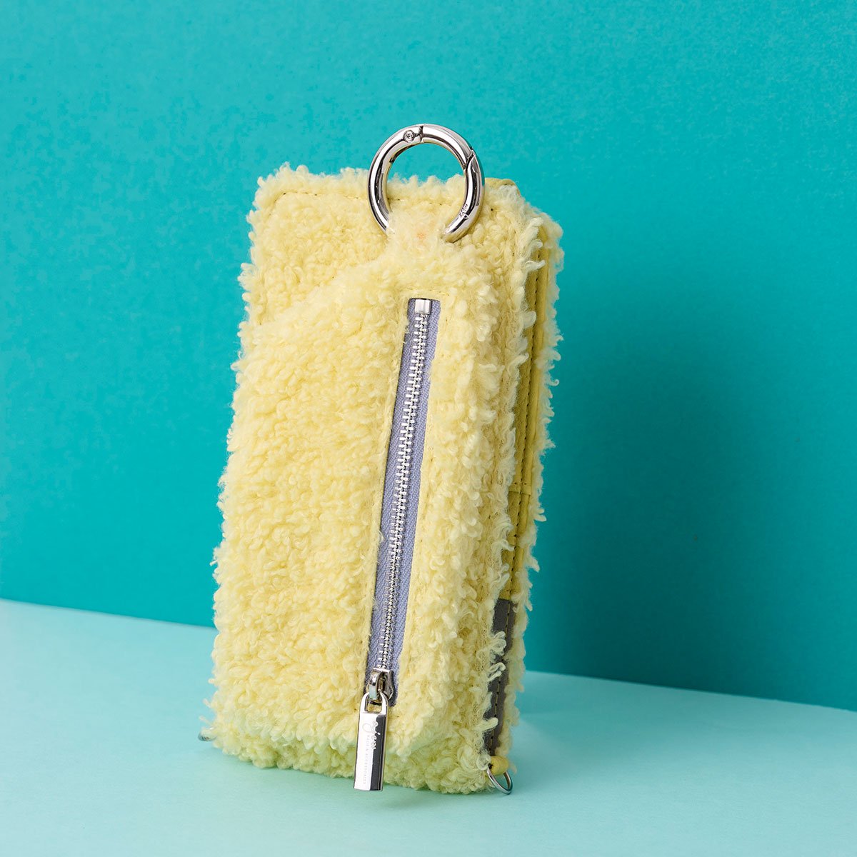 【WEB限定】fluffy chain vertical zipphone case / lemon×gray - ajew