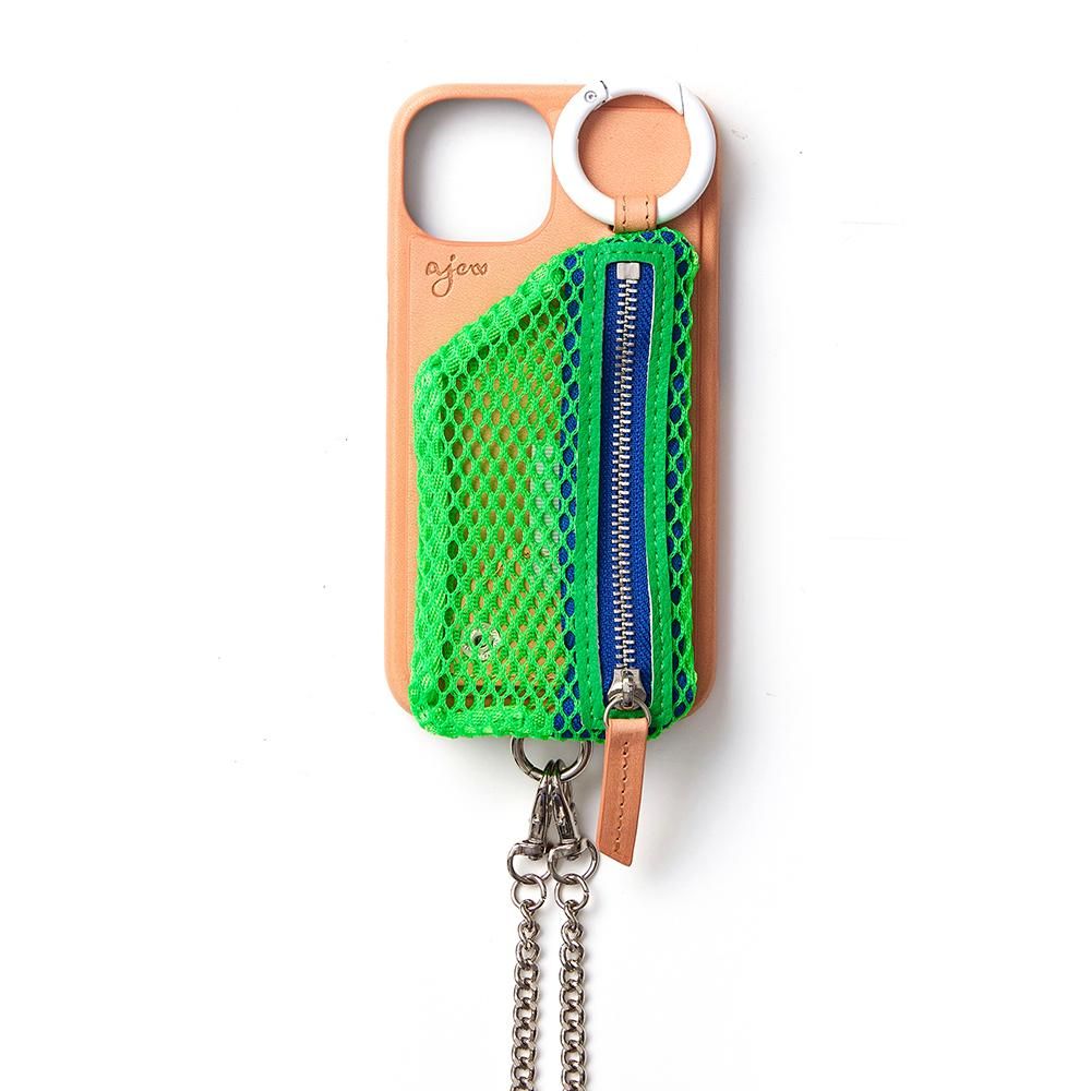 ajew クロコ　緑　iPhoneケース　iPhone14 iPhone14 / sage green 【ひも付きクロコ】 (発送はご注文から3