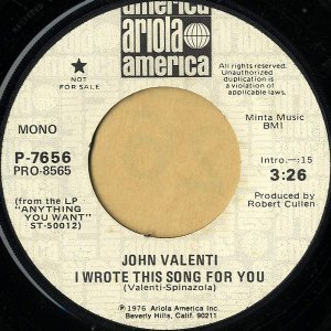 JOHN VALENTI / I Wrote This Song For You [7INCH]