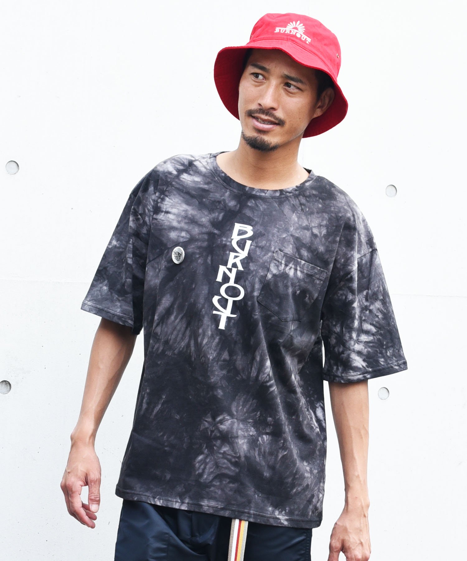 ビッグシルエット tie-dye Tee PK. Burnout print T-shirts (缶バッジ