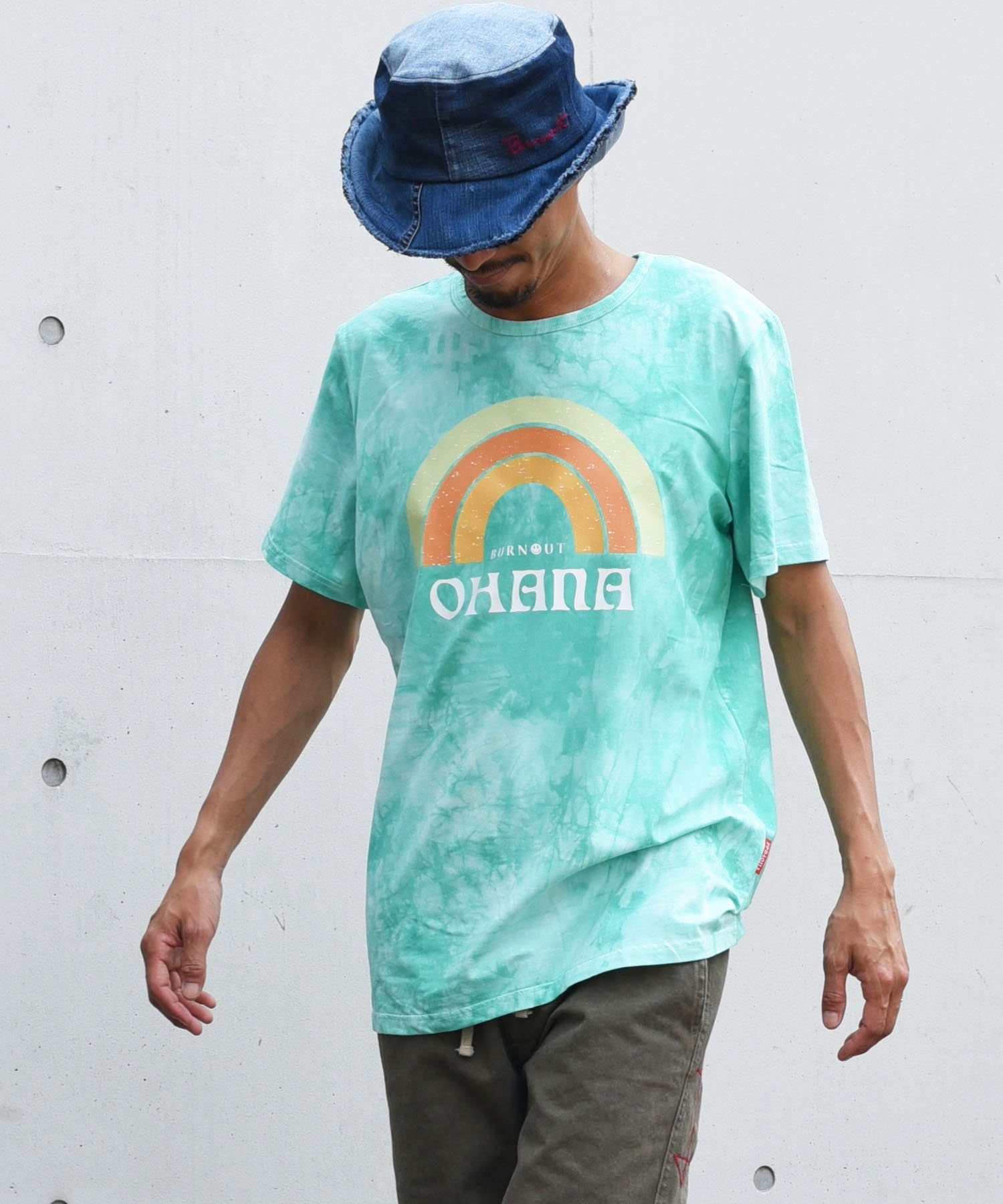 tie-dye Tee OHANA print T-shirts/サマーグリーン