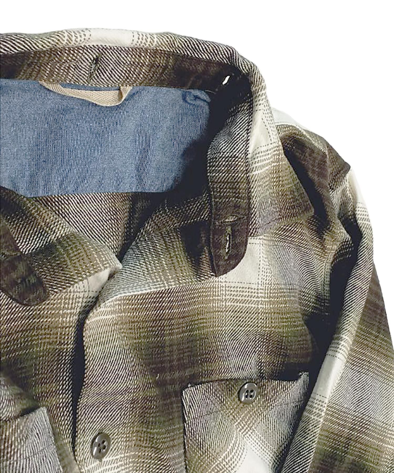 Burnout〔バーンアウト〕オンブレ―チェックロングシャツ / # Khaki