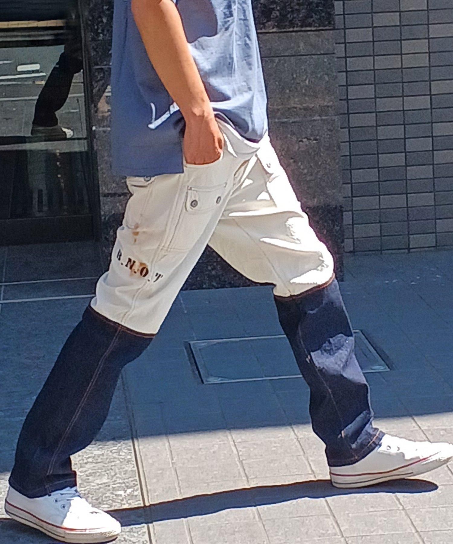 バーンアウト ストレッチ スキニー サルエル デニム パンツ