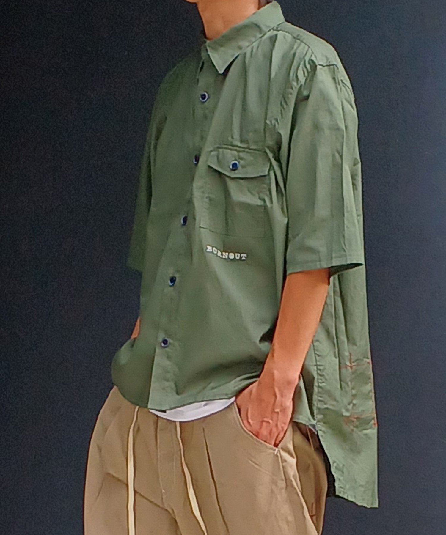 Burnout LAB〔バーンアウト ラボ〕ショートスリーブ ビッグシャツ /＃75　Khaki Green