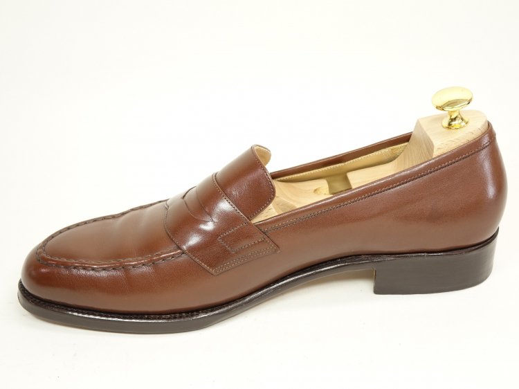 J.M. Weston 180 Loafer Brown Box Calf Leather Moc Toe Penny Loafer Shoes 7.5C US 8.5
