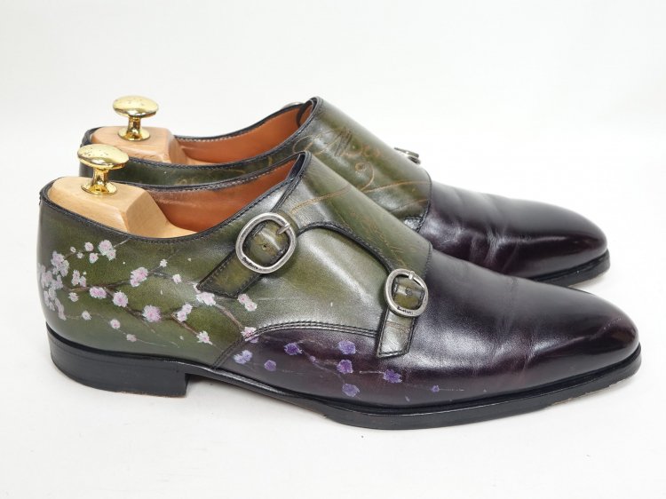 ベルルッティ 6 革靴 ネイビー シングルモンク カリグラフィー - 靴