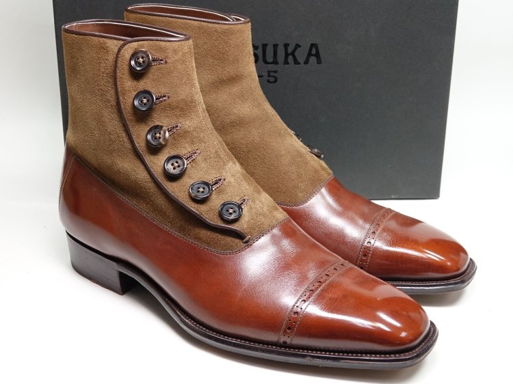 602 / 0625 極上 OTSUKA M-5 大塚製靴 コンビ ボタンブーツ ブラウン