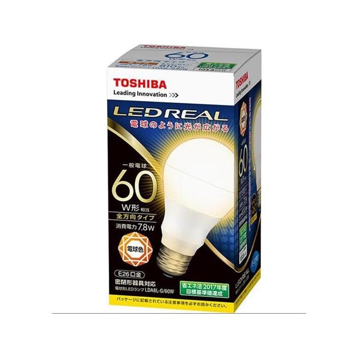 3個セット】東芝 電球色 60W形 LDA8L-G-60W 配光角約260度全方向タイプ