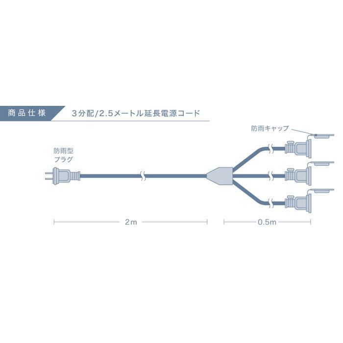3分配/2.5メートル延長電源コード【39403】 - LEDイルミネーション