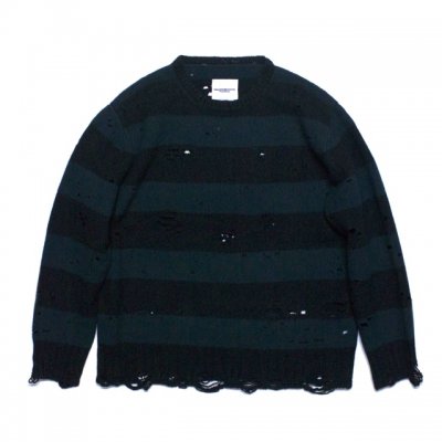 grunge crew neck striped sweater. (black.teal green.)