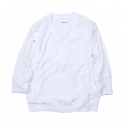 crossover front rib tail three quarters sleeve tee. -white.-