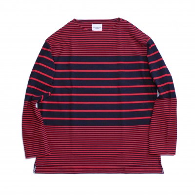 jimmy stripe oversized boat neck shirt. (black.red.)