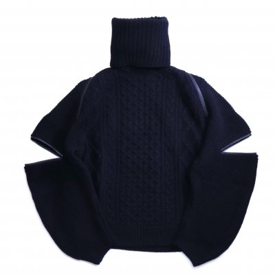 balloon sleeve back zip turtleneck sweater. (black.)