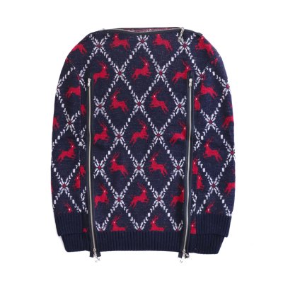 boat neck nordic cape. (navy.red.white.)