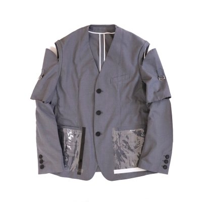 three-way collarless jacket. (grey.)