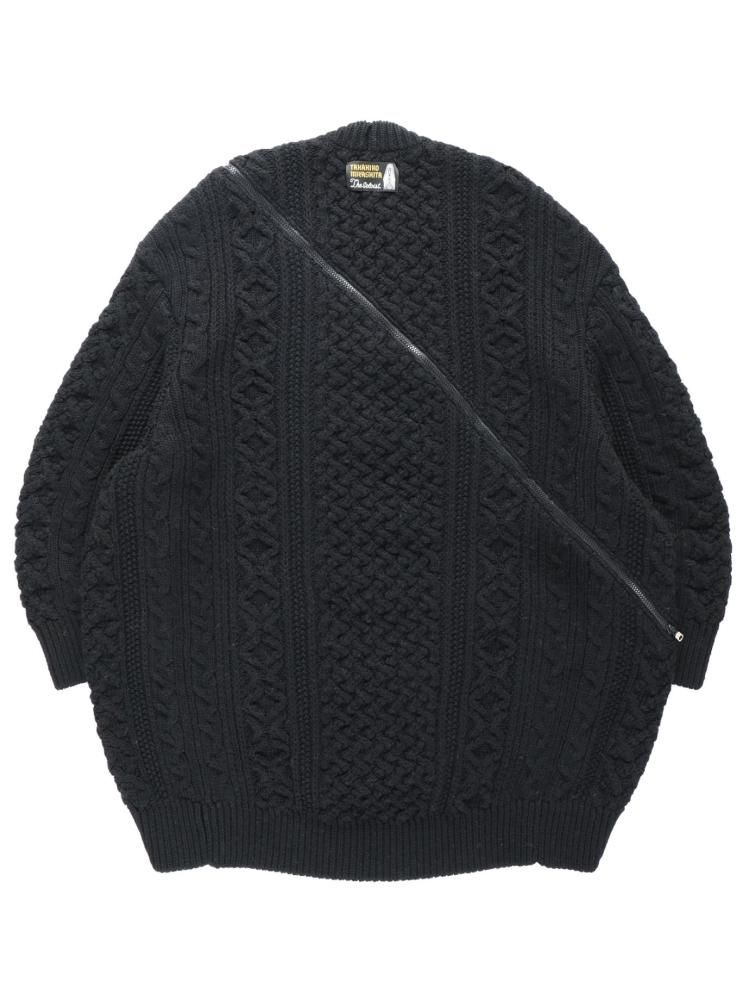 double zip balloon shaped aran pattern cardigan. (black double zip balloon shaped aran pattern cardigan. (black