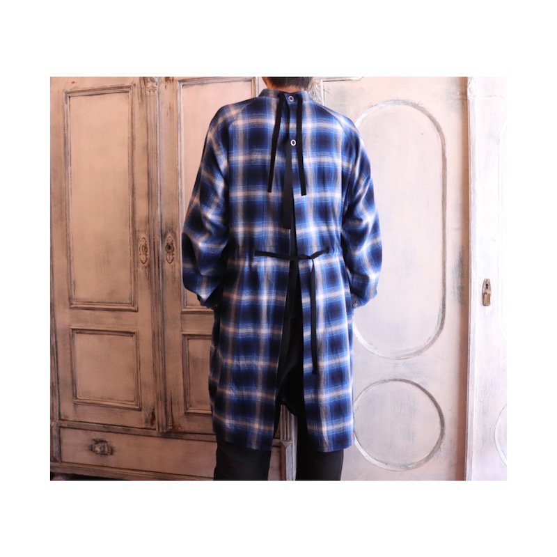 ss.0005 medical gown shirt.(ombre check / blue) - circus e-boutique