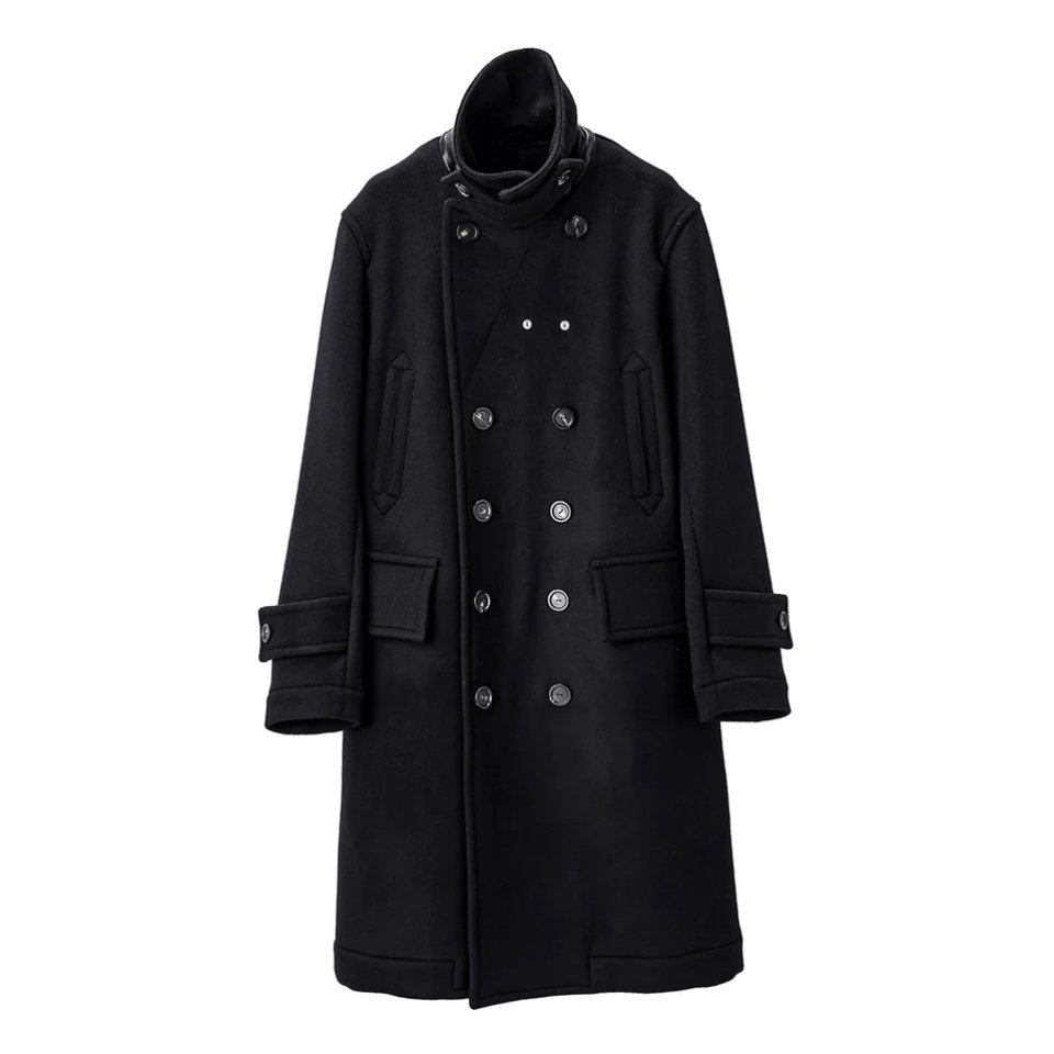 sj.0015b right - left pencil silhouette double breasted peacoat. (black)