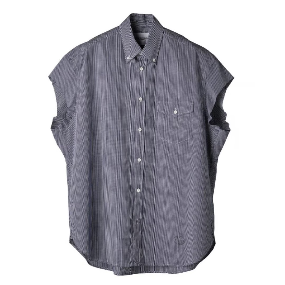 ss.0002a cut off sleeve button down shirt.(blue check type02)