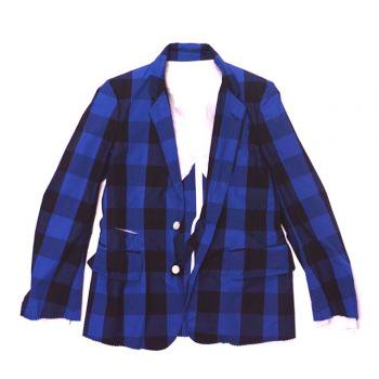 narrow lapel 2-b jacket. blue. (buffalo plaid.)