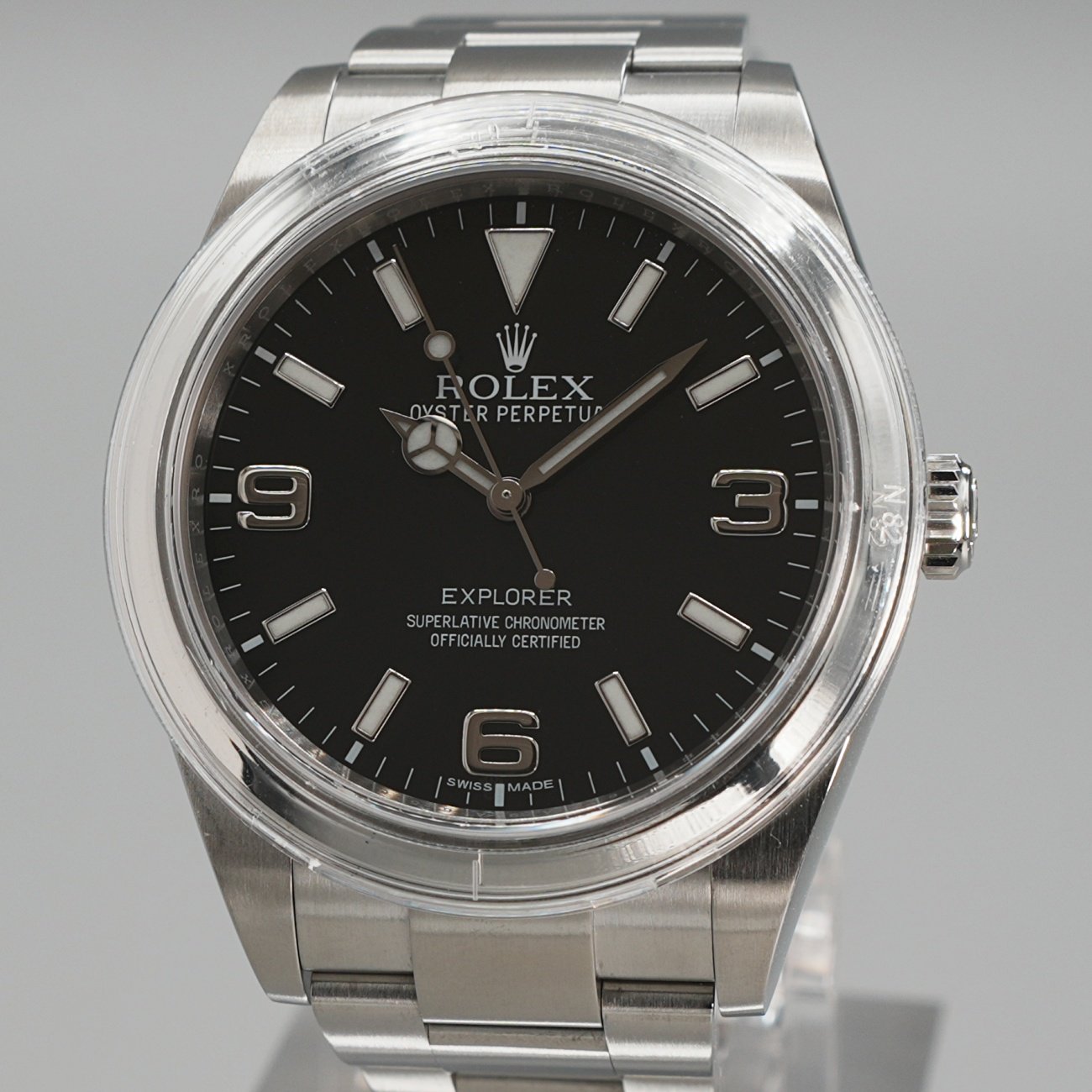 廃盤39㎜】ロレックスROLEX エクスプローラーⅠ 214270 ランダム品番 ブラックアウト文字盤 ギャラ 純正ケース【OH済・中古品】