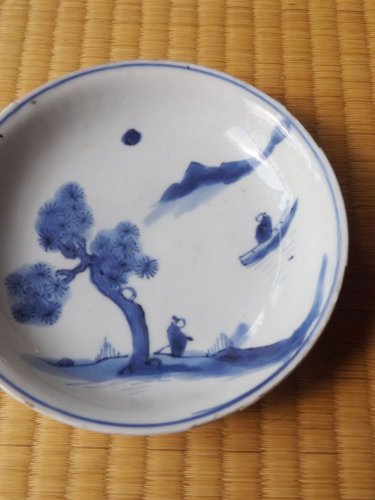明時代頃中国・白磁・古染付・山水絵・四寸皿 | Sara,China,porcelain,cir1500