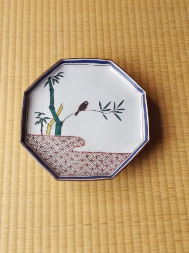 昭和時代頃・白磁・竹鳥絵・八角皿 | Sara,porcelin,cir1960※