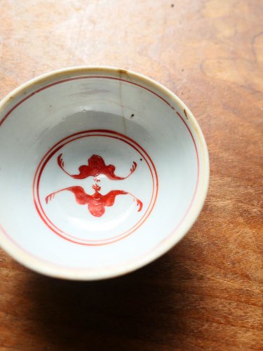 清朝時代前期頃・中国・赤絵・蝙蝠紋・猪口 | Choco,China,ceramic,cir1600