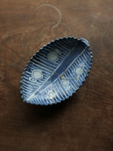 明時代頃・中国・古染付・水滴・銀直し・葉型・皿 | Sara,China,porcelain,cir1500※※