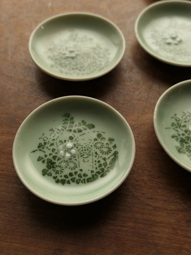 大正時代頃・瀬戸・青磁・花・印判・小皿・五枚組 | Sara,Seto,5set,porcelain,cir1910