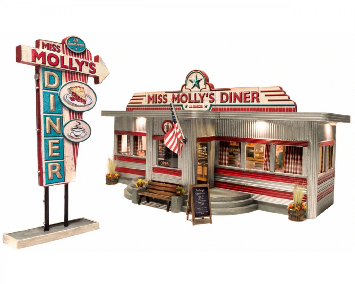 ウッドランドシーニックス(Woodland Scenics) N Built and Ready Miss Molly's Diner BR4956  | 完成品の鉄道レストラン -  欧米型鉄道模型通販｜global-train｜グローバルトレイン｜外国型鉄道模型専門店｜欧州型鉄道模型｜アメリカ型鉄道...