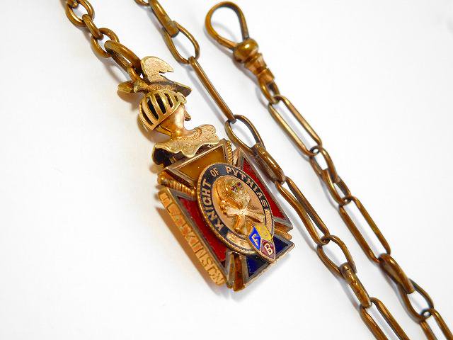 1895年アンティークピシアス騎士会スカルFCBフォブ付き懐中時計