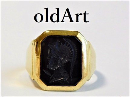 1940-50年代ヴィンテージインタリオ騎士オニキス彫刻10金無垢ゴールド