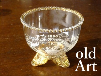 入手困難1898'sアンティークフリーメイソンテンプル騎士団豪華ガラス製 