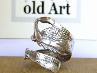 アンティークヴィンテージインディアン繊細彫刻シルバー製スプーンリング指輪16号【M-10649】