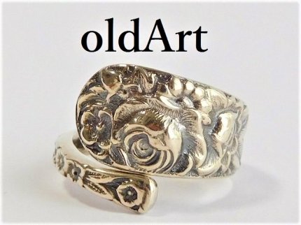 アンティーク1900-30年代Flower薔薇シルバー銀製スプーンリング指輪12
