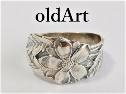 アンティーク年代初頭花シルバー銀製スプーンリング指輪