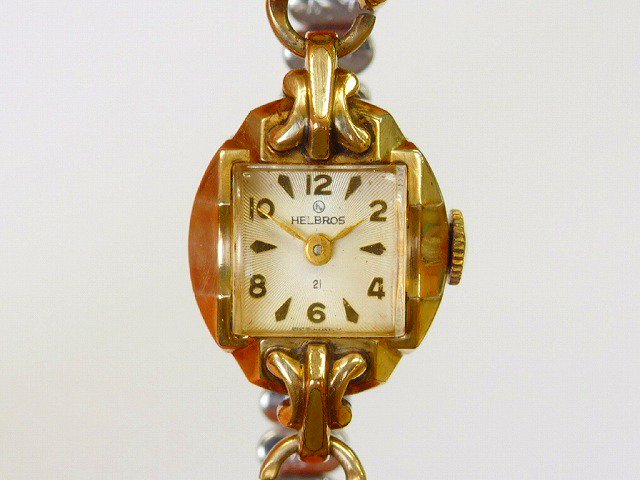 ビンテージ1940-50年代HELBROSヘルブロス手巻き式レディース腕時計金 