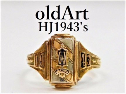 1943年代ビンテージ10金無垢ハーフジョンズHJ社製カレッジリング指輪13号10K ゴールド【M-12012】-名古屋市ヴィンテージショップオールドアート