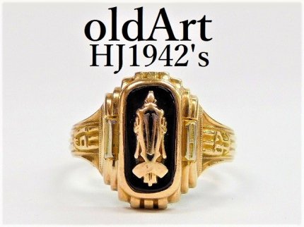 1942年代ビンテージ10金無垢ハーフジョンズHJ社製カレッジリング指輪 