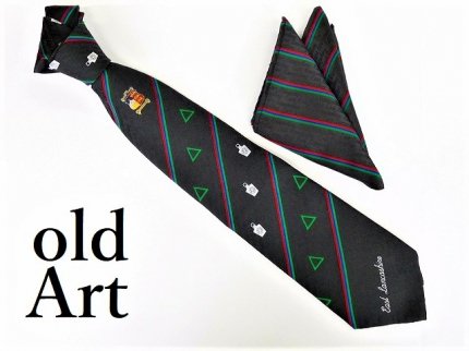 英国製イギリスフリーメイソンオフィシャル総柄刺繍ネクタイ&チーフ