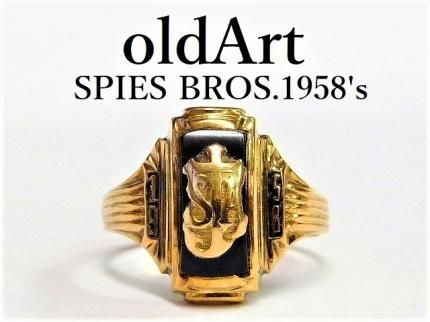 ビンテージ1958年代SPIES BROS社製キリスト聖母マリア10金無垢オニキスカレッジリング指輪11号10Kゴールド【M-12549】-名古屋市 ヴィンテージショップオールドアート