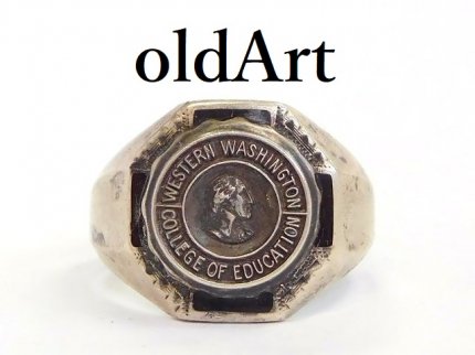 1968年代ビンテージWESTERN WASHINGTONシルバー製カレッジリング指輪6 ...