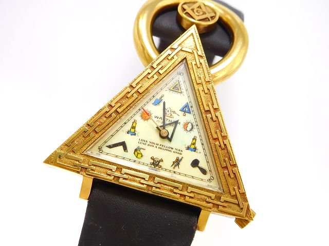 デッドストック1960年代フリーメイソンwalthamウォルサム手巻き式腕時計 三角形トライアングルウォッチ純正本革ベルト M Oldartオールドアート