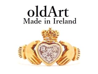 英国イギリスロンドン製1987年代アイルランド伝統的な指輪クラダリング9金無垢9CTゴールド16号【M-13119】