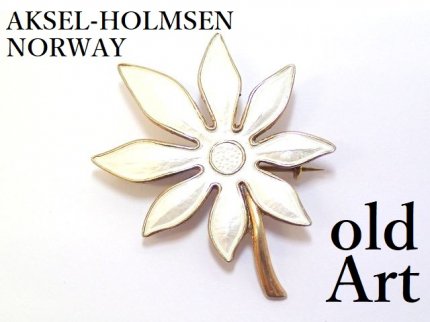 北欧ノルウェー製1950年代Aksel Holmsen七宝焼エナメル装飾花シルバー